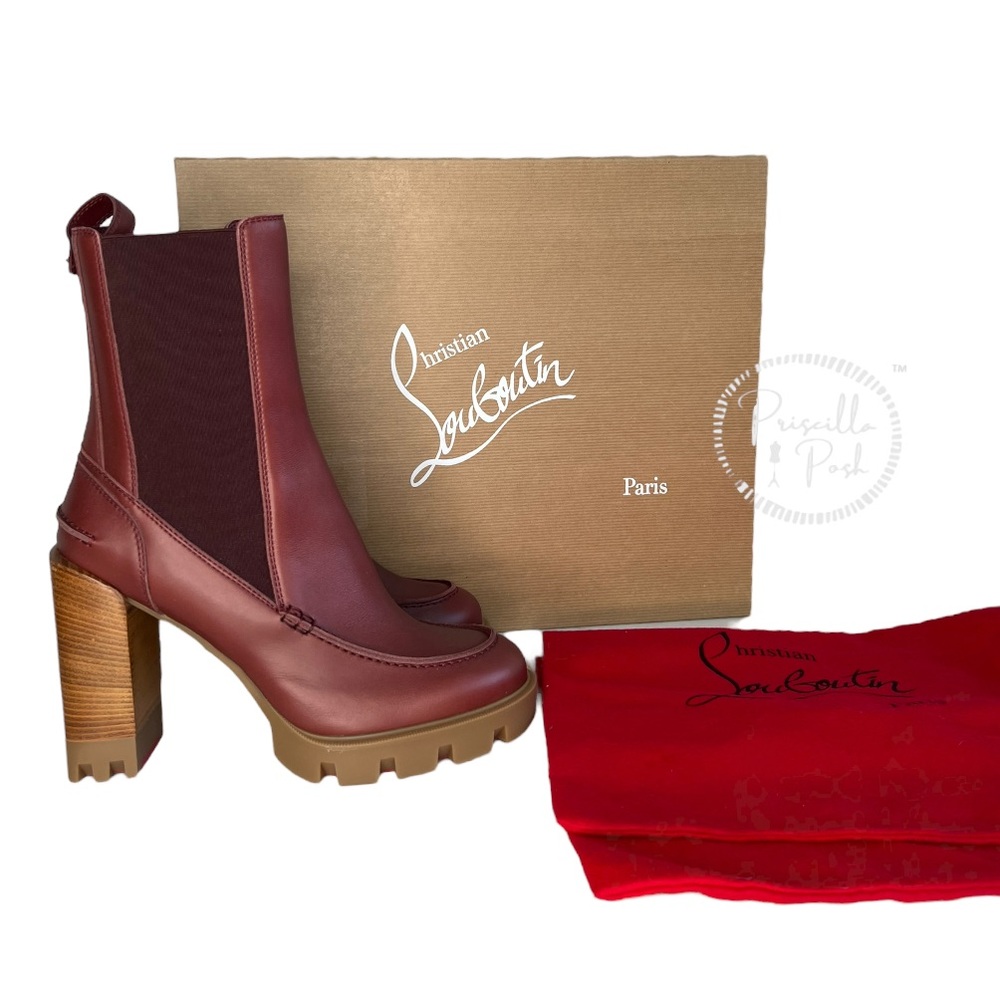 NWB Christian Louboutin Glory Leather Red Sole Chelsea Booties Chestnut Brown 40